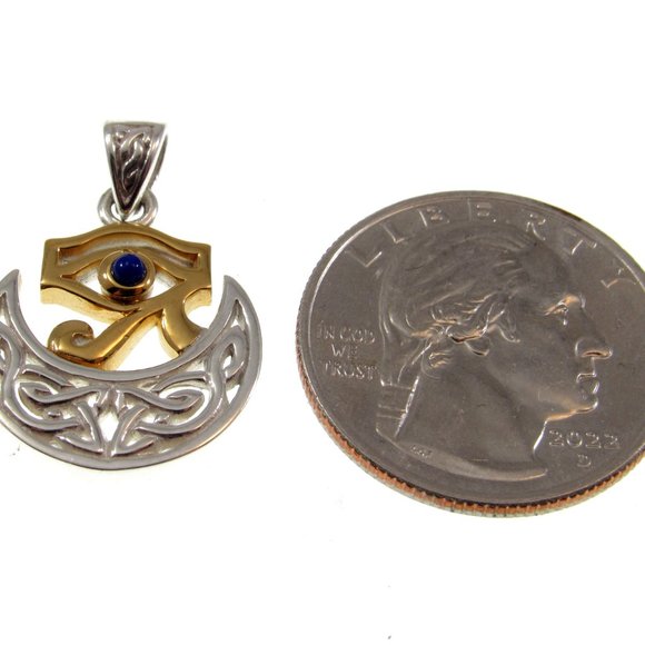 Solid 925 Sterling Silver & 18k Gold Celtic Scota Goddess Eye of Horus Pendant - Picture 2 of 5